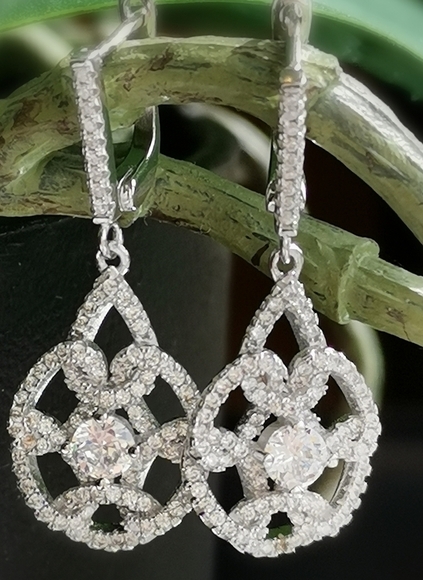 "Love Knot" CZ in Sterling Silver dangle earrings - Picture 6 of 8